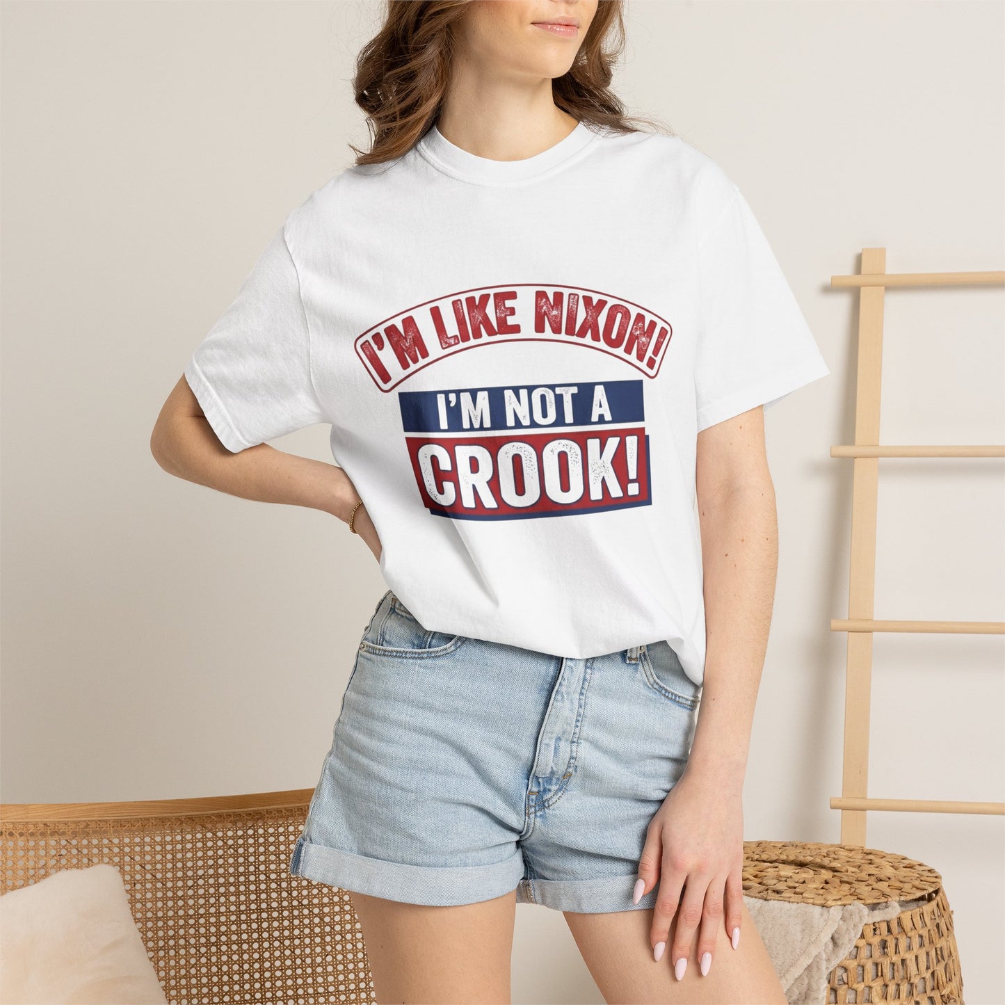 Political Slogan T-Shirt — "I’m Like Nixon! I’m Not a Crook!" Retro Campaign Tee